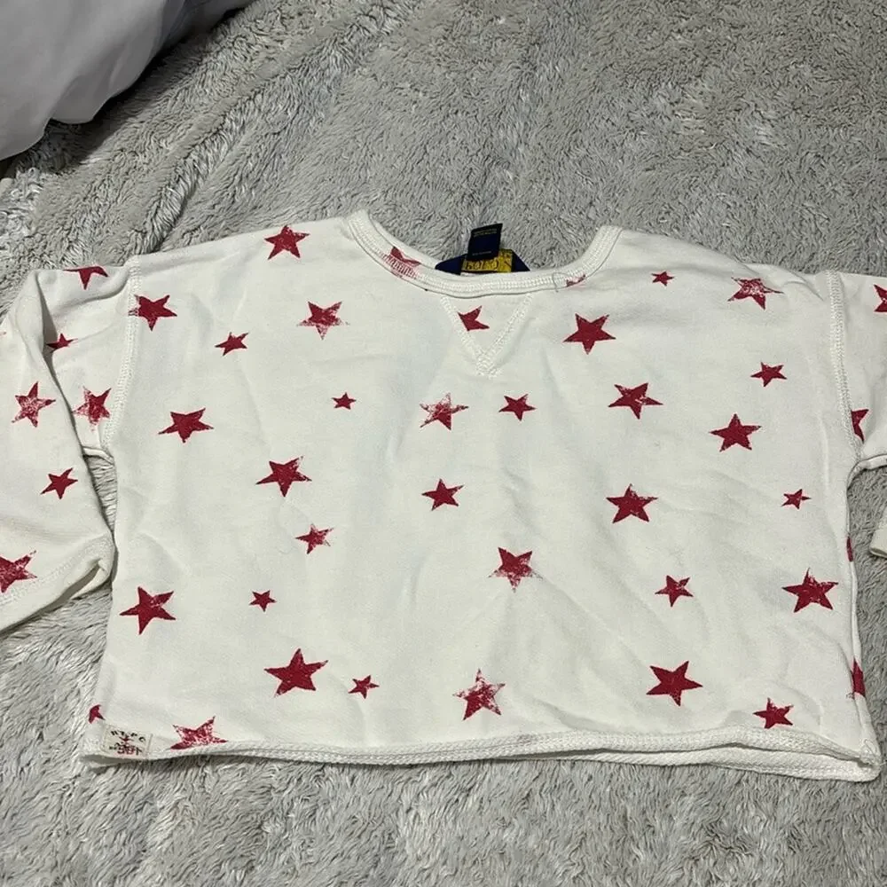 Ralph Lauren 4 cream red stars cropped wide boat neck cotton French terry EUC